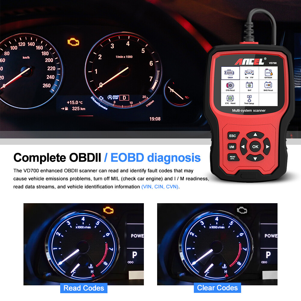 Ancel VD700 All System Diagnostic ABS SRS DPF Oil Car OBD2 Scanner Code Reader