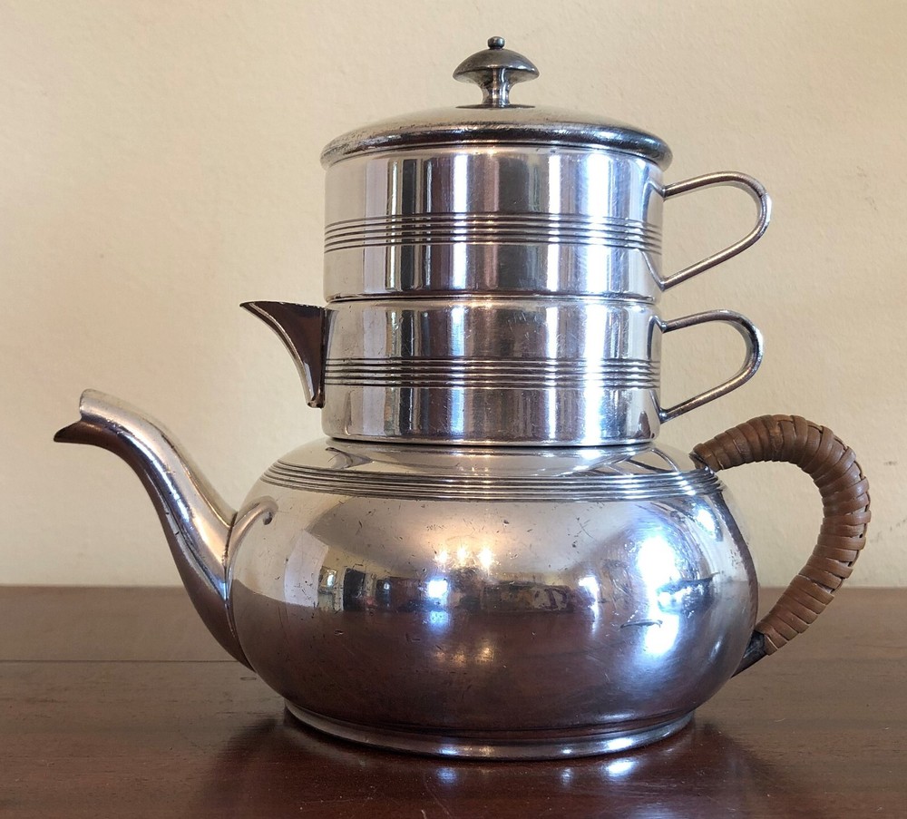 Unique Antique 4 Piece Apollo SIlverplate Stackable Tea Set Teapot Sugar Creamer