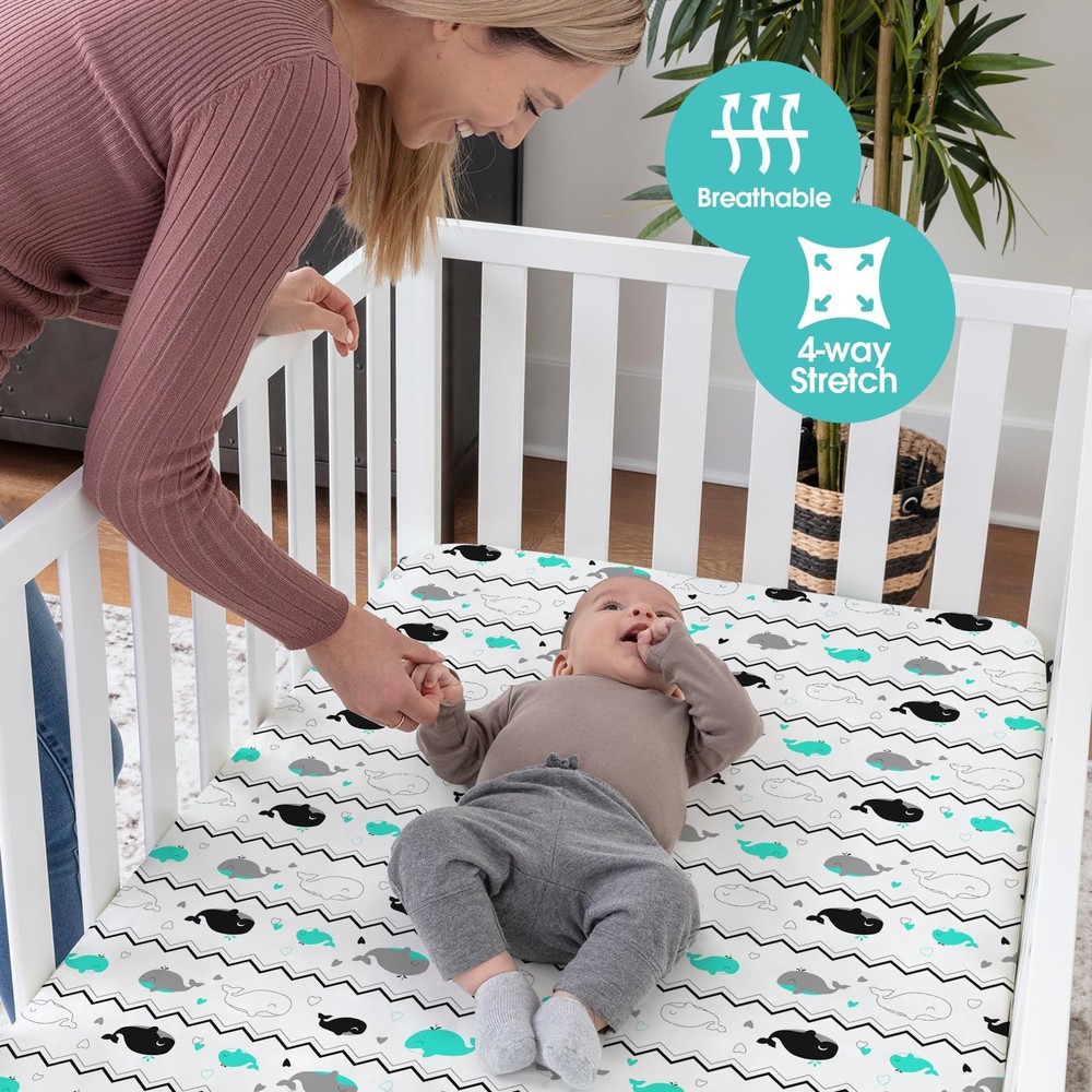 Pack n Play Sheets, 2 Pack Mini Crib Sheets,Stretchy Portable Fitted Playard ...