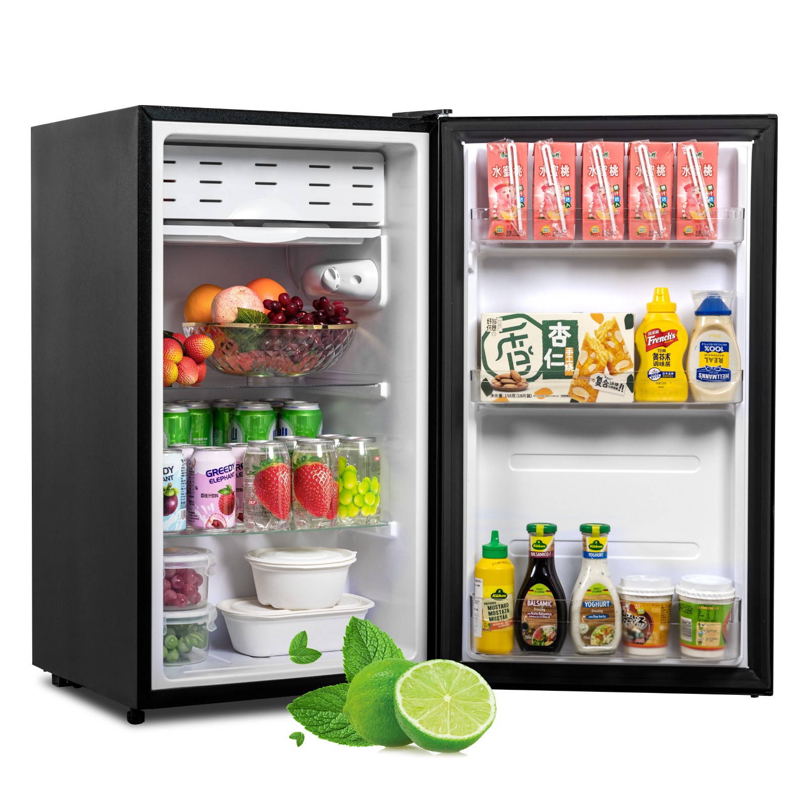 SMETA Mini Fridge 3.2 Cu.Ft, Single Door Small Refrigerator for Bedroom Black
