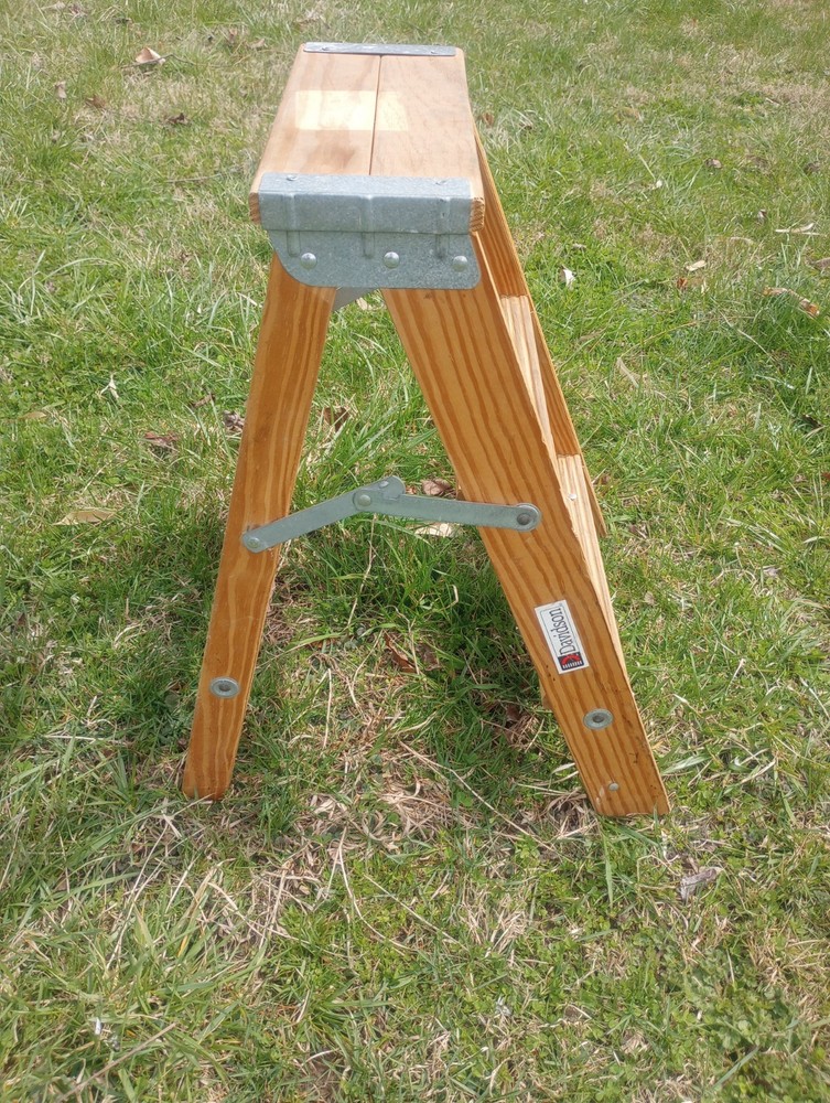 2 ft Wooden Step Ladder Rustic Folding Stool Home Decor Utility