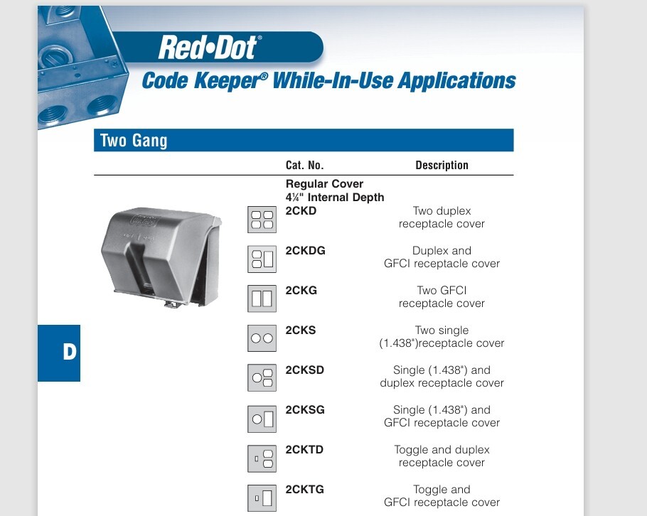 Red Dot CODE KEEPER 2CKG In-Use Wet Location Two GFCI Receptacle Cover