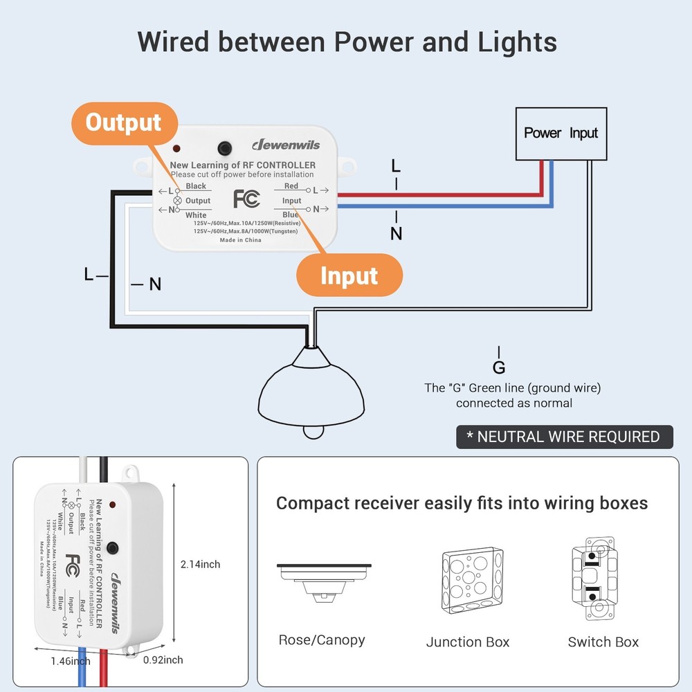 DEWENWILS Wireless Remote Control Light Switch and Receiver Kit 2 Wall Switches
