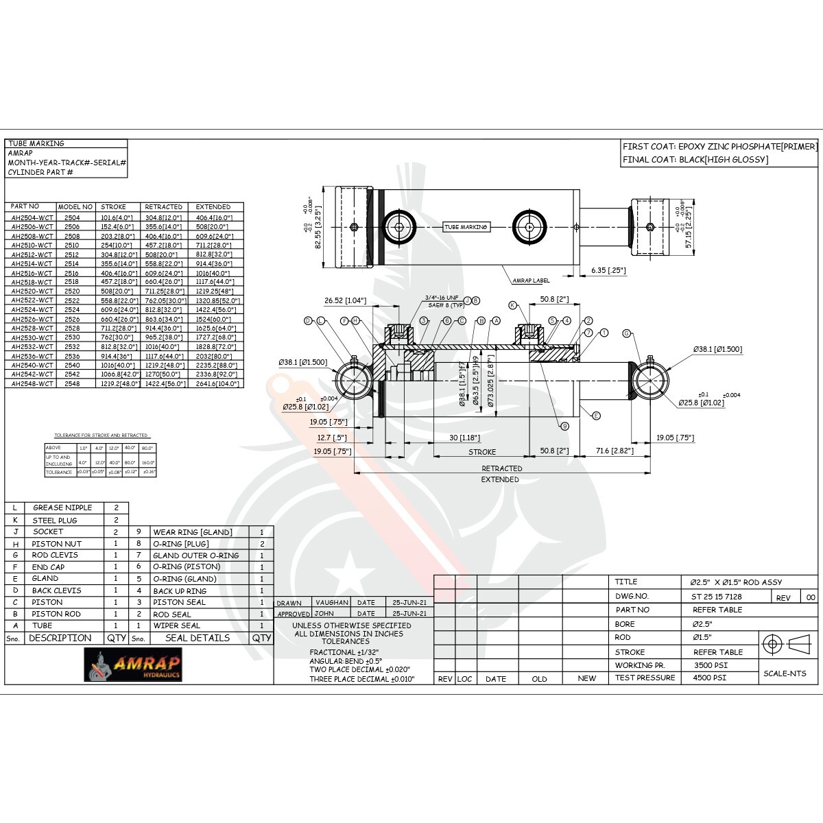 2.5x14 Hydraulic Cylinder-2.5" Bore, 14" Stroke -Welded Cross Tube Cylinder(new)