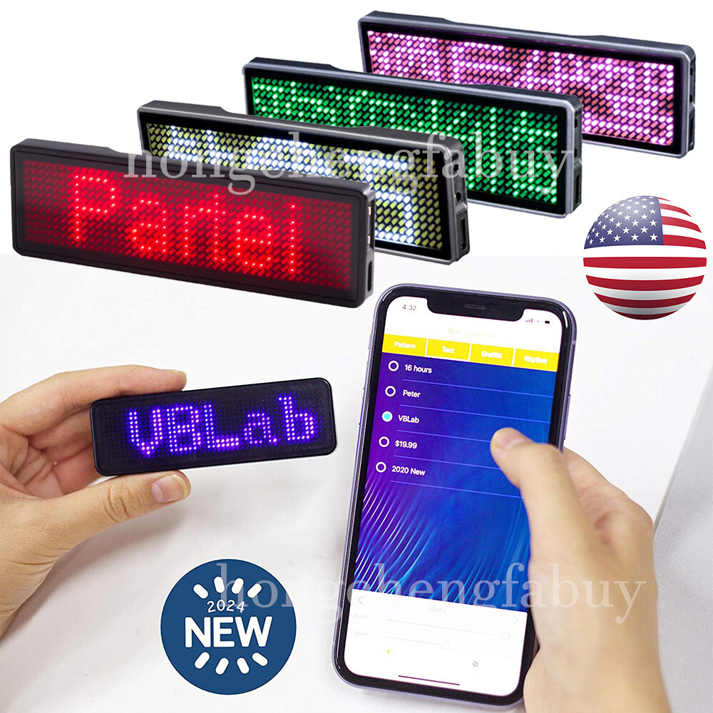 LED Bluetooth Digital Programmable DIY Scrolling Name Message Tag Badge Sign