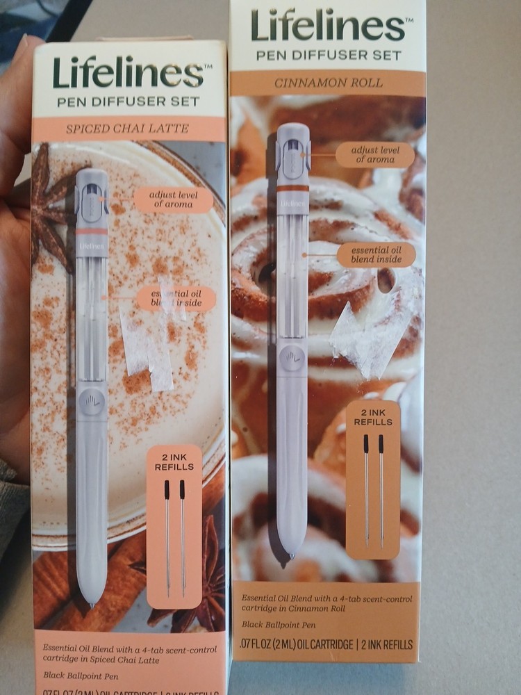 2 Lifelines Pen Diffusers with Essential Oil Blend - Cinnamon Roll And