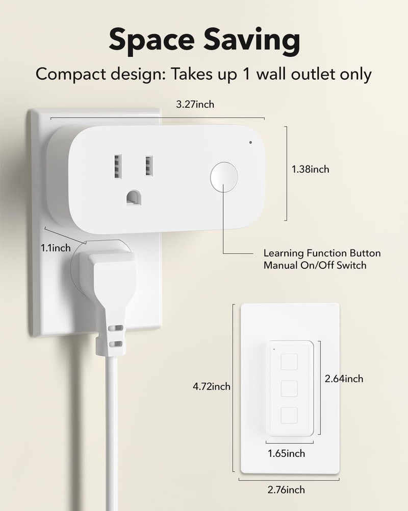Wireless Remote Control Outlet Plug Switch 100ft RF Range No Wiring Needed