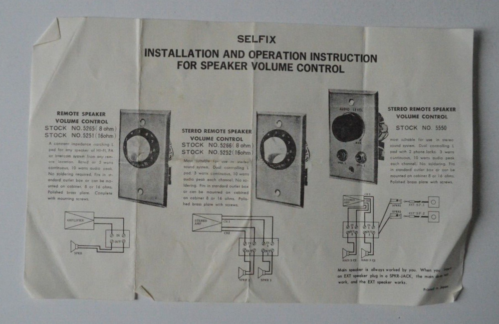 SELFIX Installation and Operation Instruction for Speaker Volume Control
