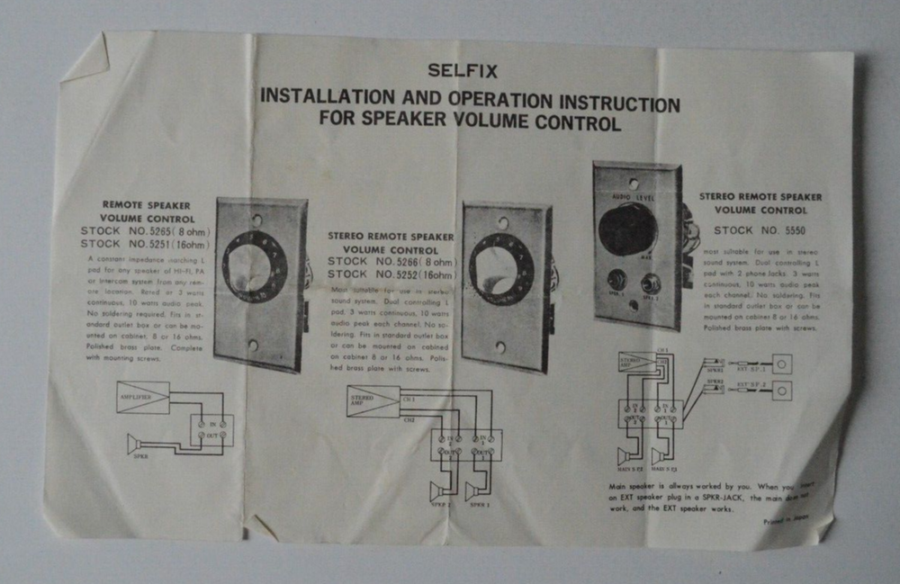 SELFIX Installation and Operation Instruction for Speaker Volume Control