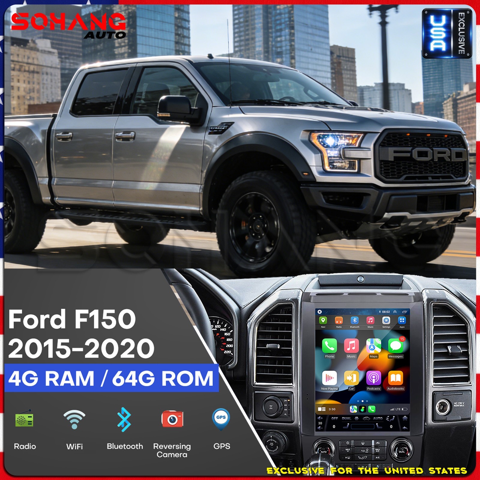 SoHang | 12.1" for Ford F150 F250 F350 Car Radio 2015-2021 Tesla Style Carplay