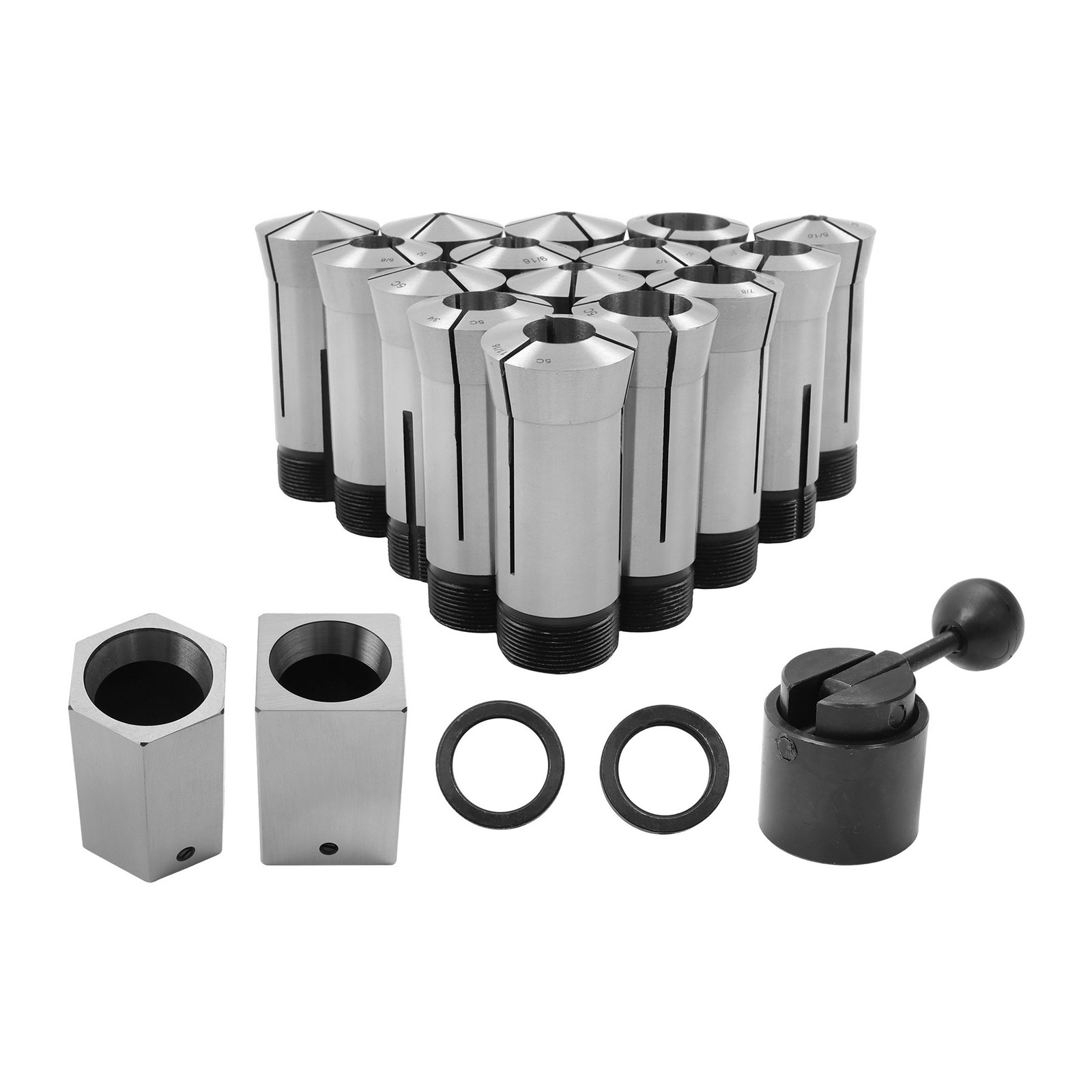 15 × 5C Fractional 1/8 - 1" Precision Collet Set & 5 Pcs Collet Block Set