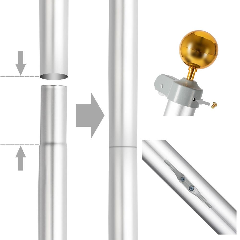 Heavy Duty Aluminum 20' Sectional Flag Pole Kit With 2 Pcs US Flag Kit