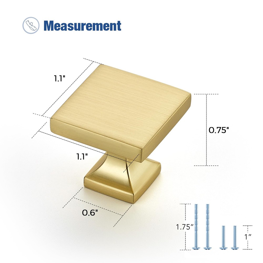 10 PCS Cabinet Knobs Brushed Gold Square Hardware for Drawers Kitchen