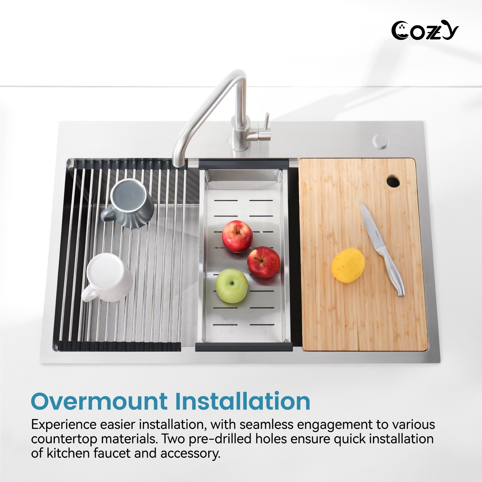 Cozy n Bath 33x22 inch overmount kitchen sink with accessors and drain