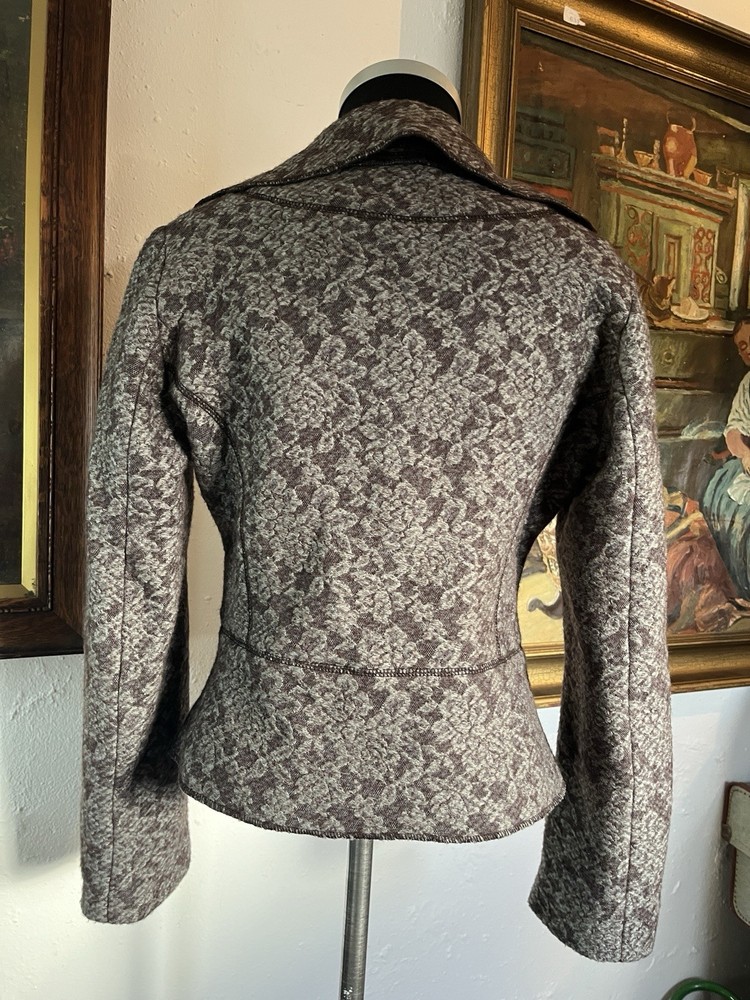 Alexander McQueen MCQ Grey Wool Fitted Jacket Rose Floral Pattern Medium