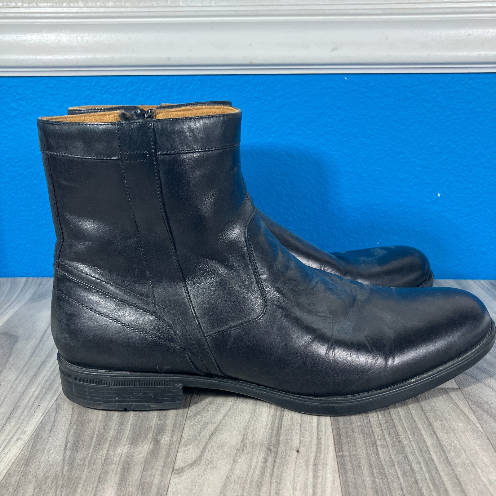 Men's FLORSHEIM Limited Ankle Chukka BLACK Leather BOOTS Size 14 D NICE