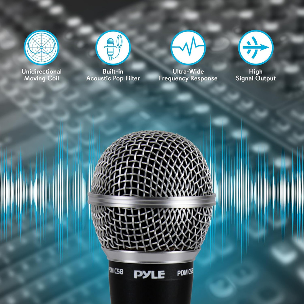 Handheld Microphone PDMIC58 - Dynamic Moving Coil Cardioid Unidirectional Includ