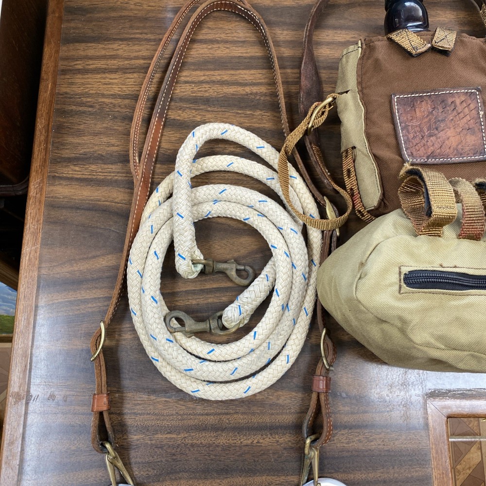 HEADSTALL, REINS, SNAFFLE, POMMEL BAG, CANTEEN