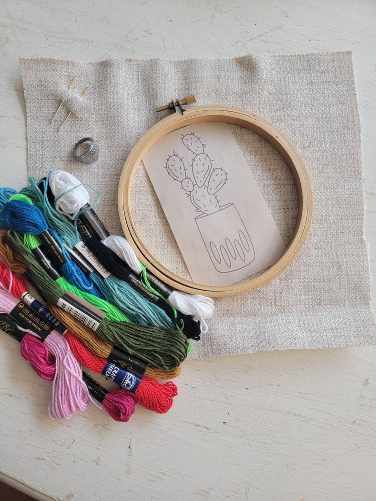 DIY 5"inch Bamboo Ring Embroidery Kits Includes Iron-On Pattern, Needle, Thread