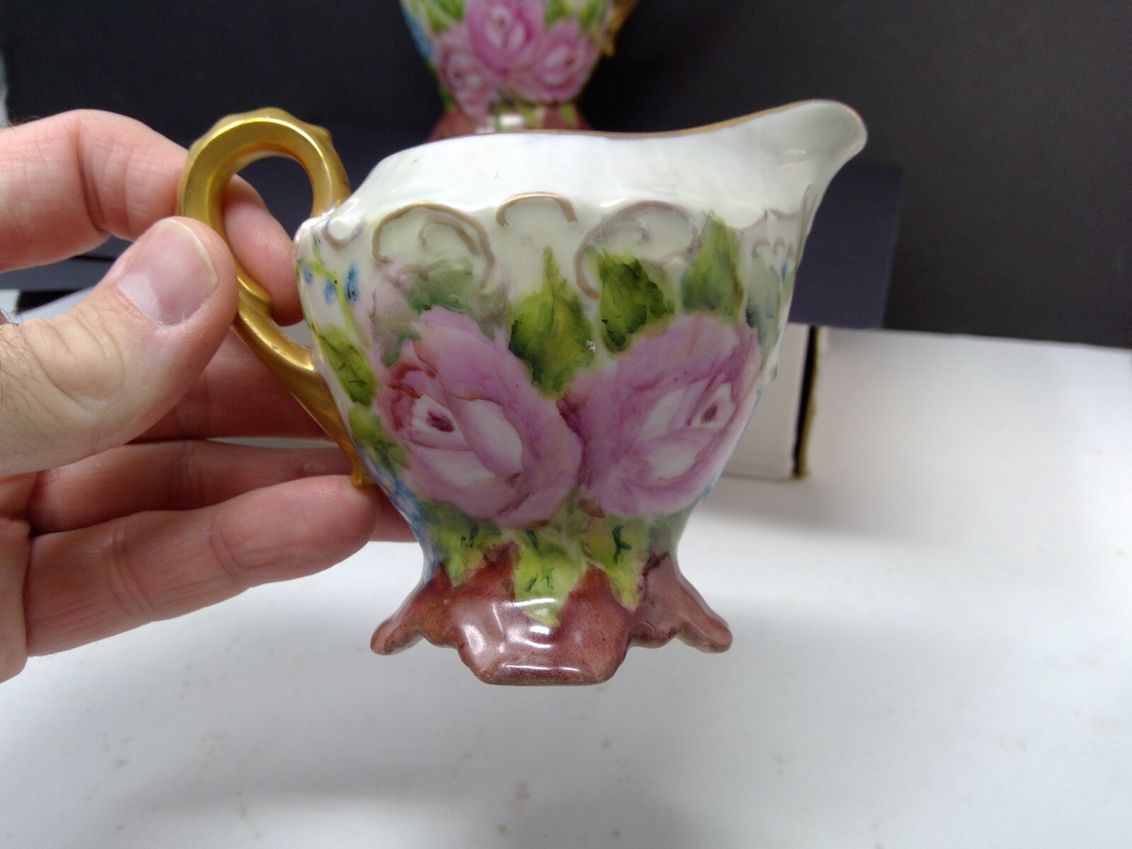 Vintage Gand Painted Roses Coffee Pot Creamer & Sugar Set
