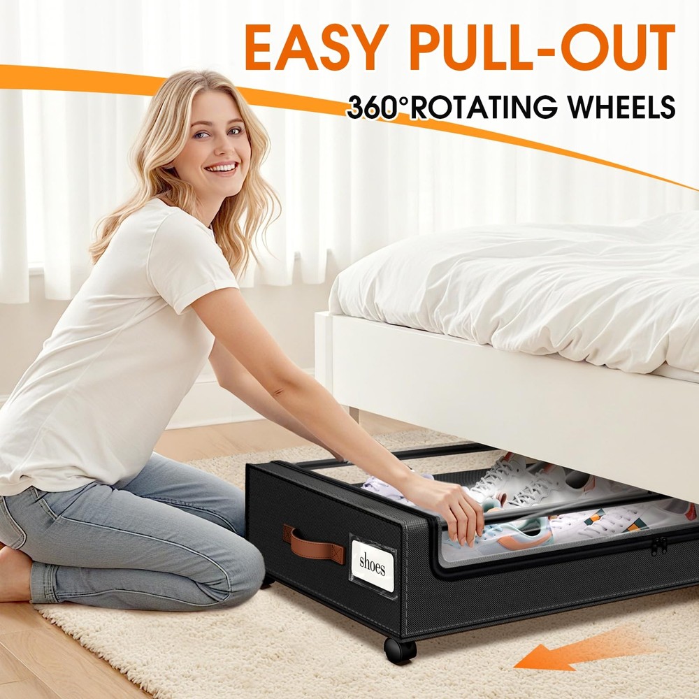 SpaceHacks Under Bed Storage with Wheels 2Pack Storage Containers with Clear ...