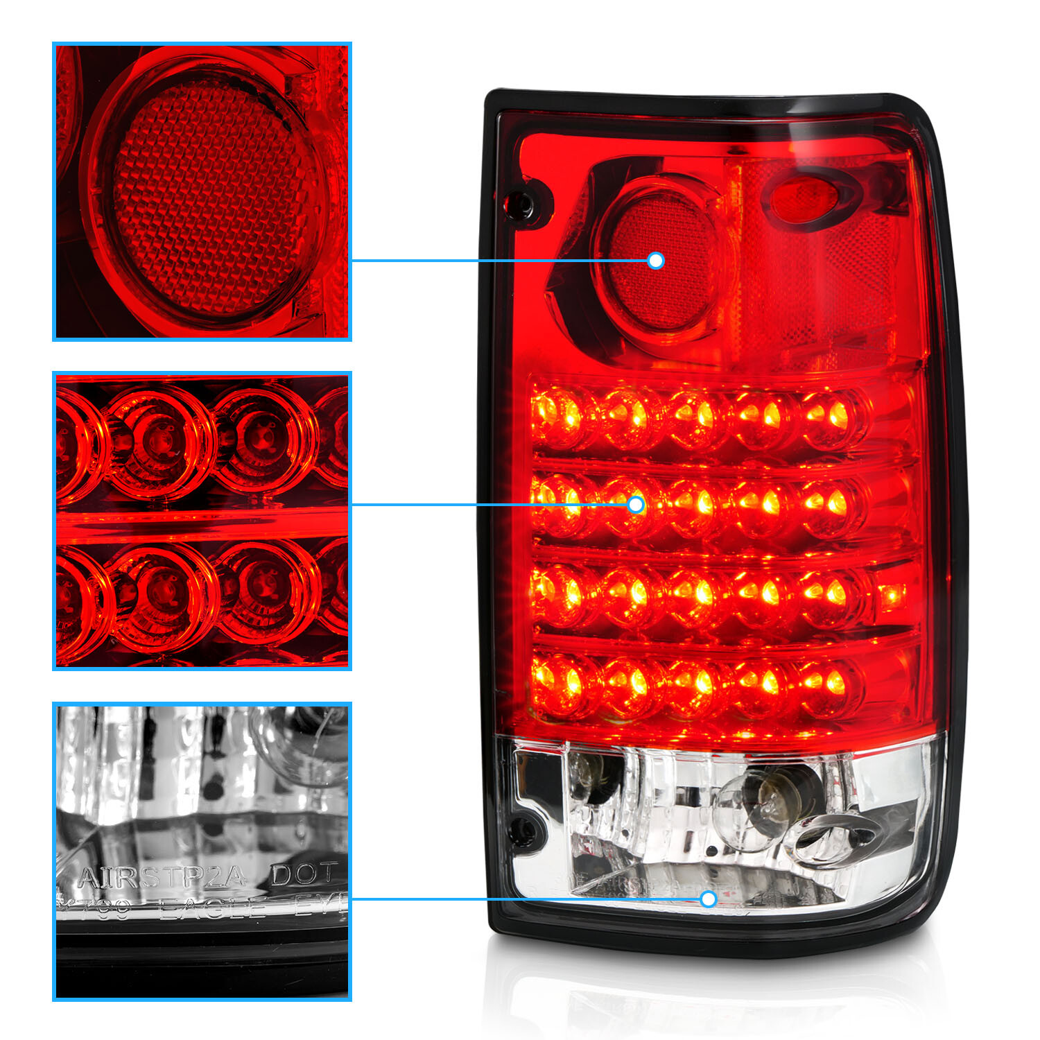 1989-1995 Toyota Pickup Truck Red Clear LED Taillights Bulb Socket Included Pair