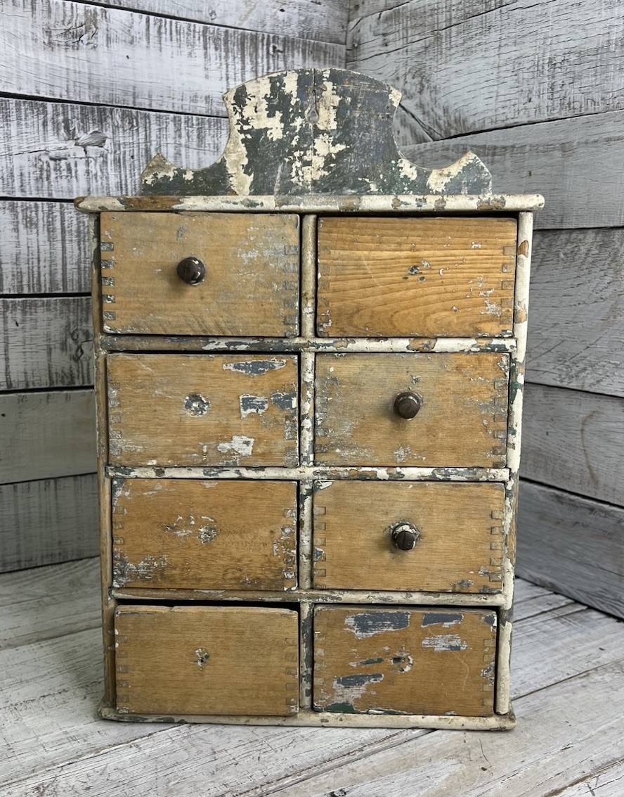 ANTIQUE VINTAGE WOODEN 8 DRAWER SPICE CABINET APOTHECARY CHEST HANDMADE AS IS 🤎