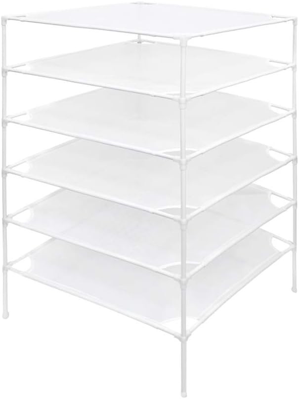6 Layer Sweater Drying Rack Mesh Foldable,Stackable,White