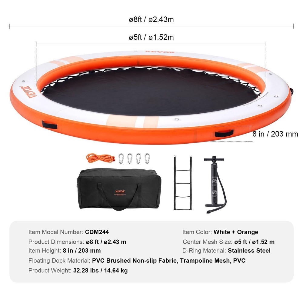 Inflatable Floating Dock ø8FT Inflatable Dock Platform with ø5FT Trampoline