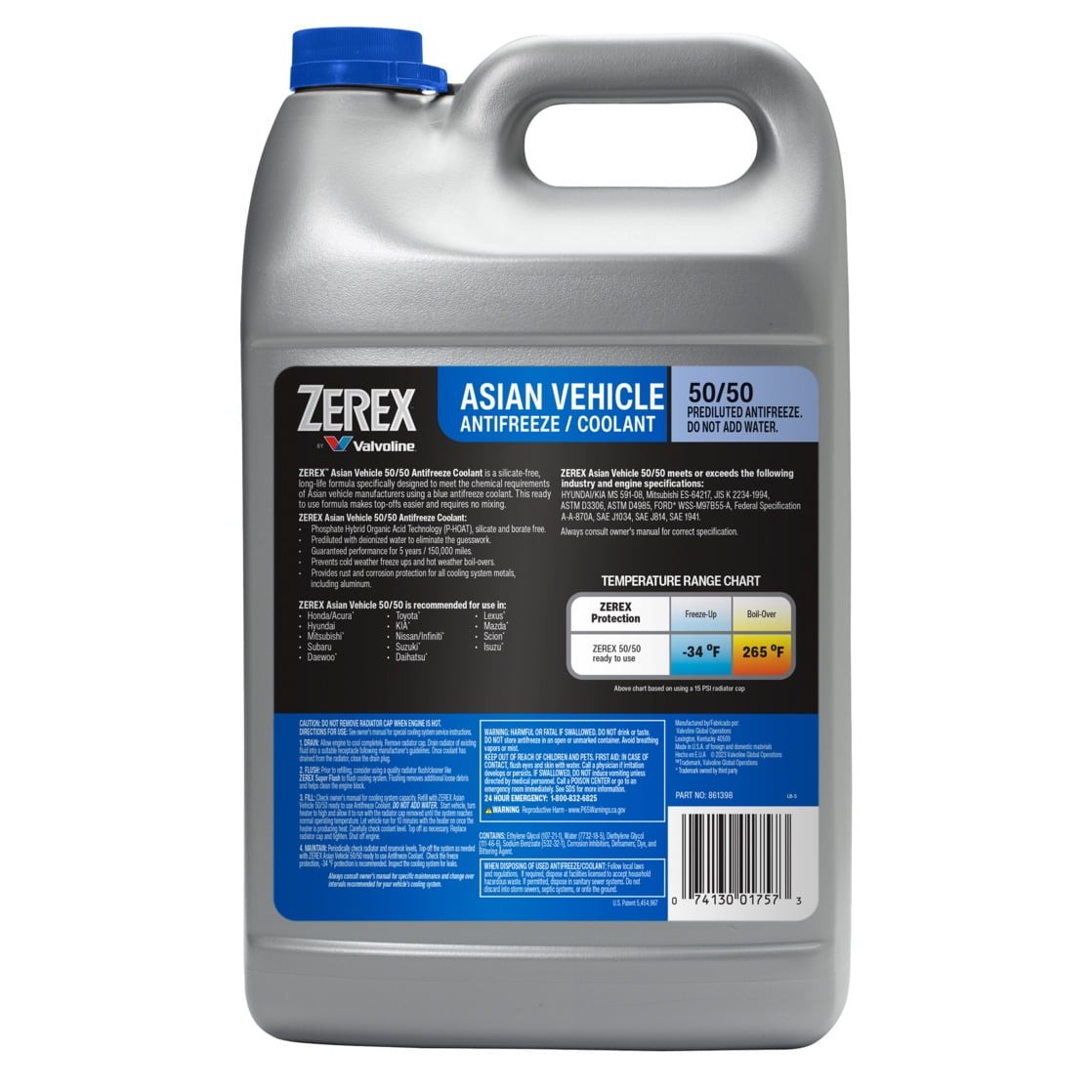 Zerex Asian Vehicle Blue Antifreeze Coolant 50/50 For Acura Honda Subaru Nissan