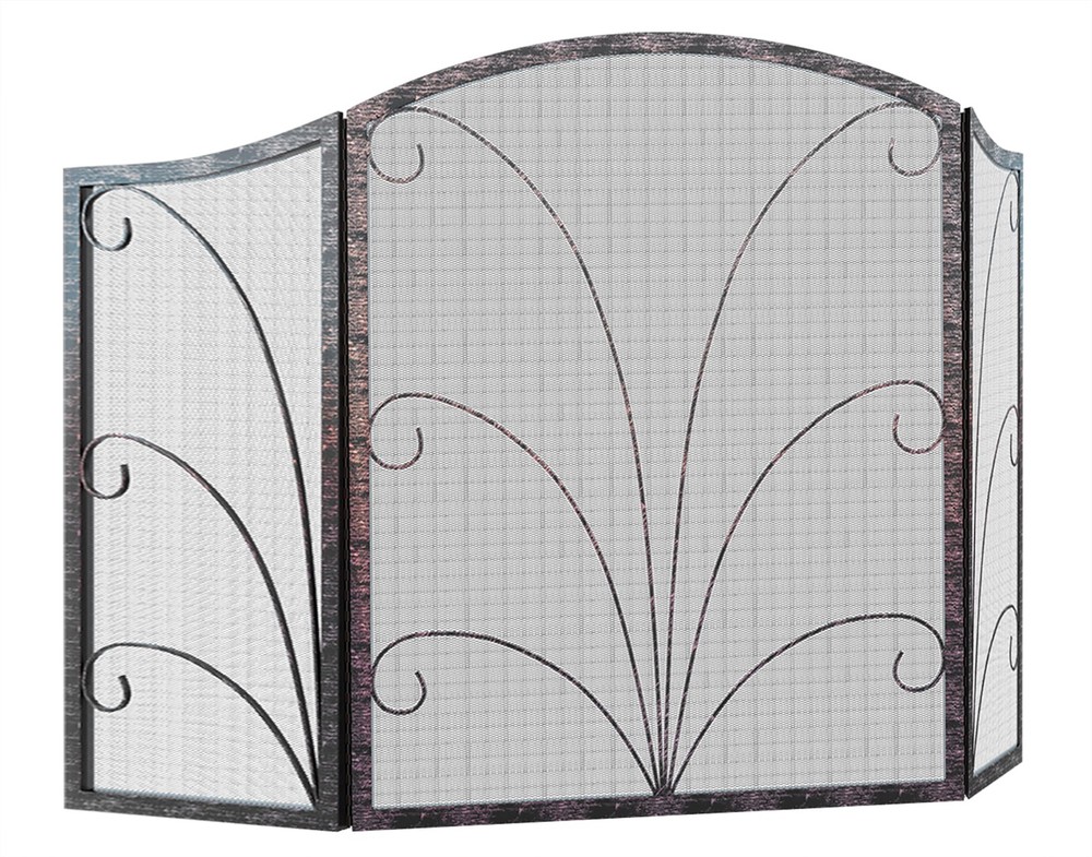 3-Panel Arched Childproof Fireplace Screen Decorative, Handcrafted Scroll Wro...