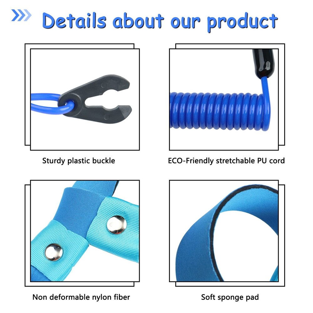 2PCS Kill Switch Lanyard for Boat Jet Ski Wrist Strap Replace Blue