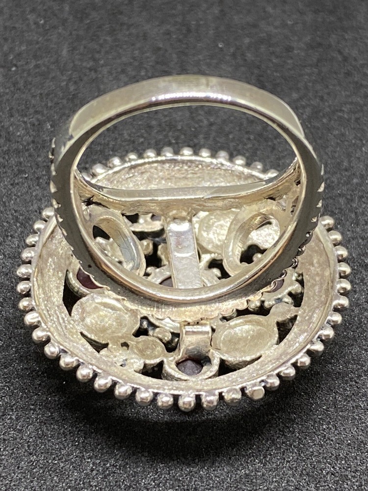 Beautiful 925 Silver Ruby-Marcasite Ring Size 9 W 13.2 Gr.