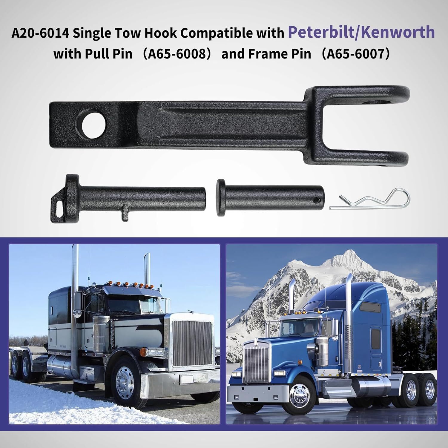 A20-6014 2x Tow Hook for Peterbilt/Kenworth set with Pull Pin&Frame Pin 10KG New