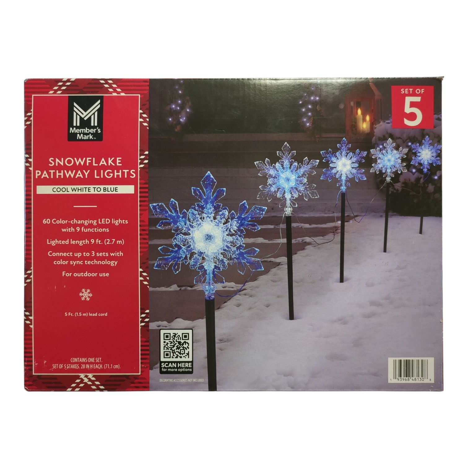 Member's Mark LED Snowflake Pathway Lights, Cool White to Blue, 5ct