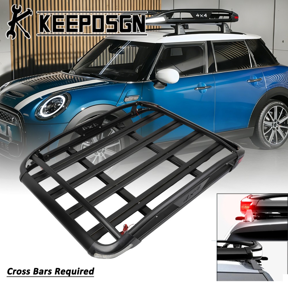 For Mini Cooper Aluminum Top Roof Rack Cargo Carrier Basket Holder w/ LED Lights