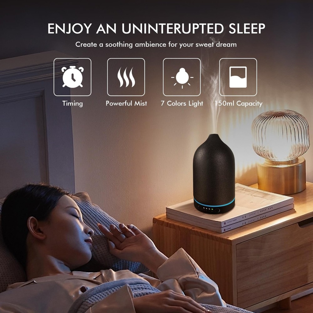 Essential Oil Diffuser Ceramic -Aromatherapy 150ml, Black