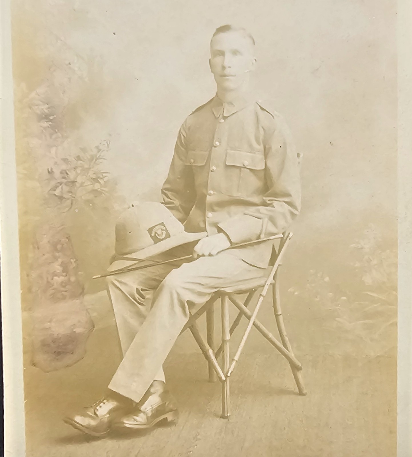 Rare Antique Photo WWI British Soldier in Pith Helmet 1914 Postcard RPPC
