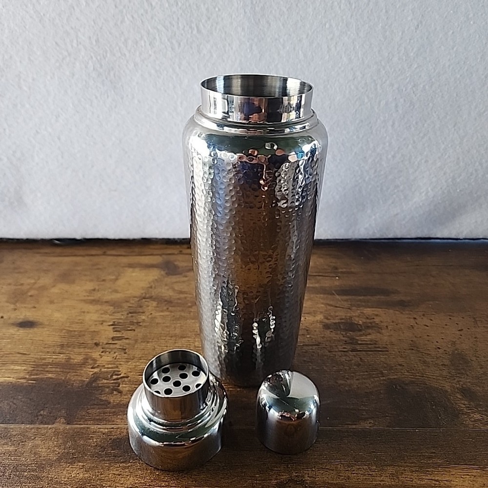 Crate & Barrel Shiny Cocktail Shaker 10” Hammered Pattern Bar Ware Party