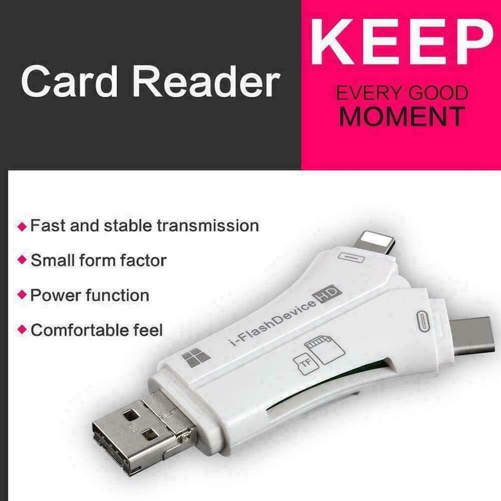 4 in 1 USB Card Reader Flash Drive Micro SD SDHC TF iPhone Android PC MAC Black