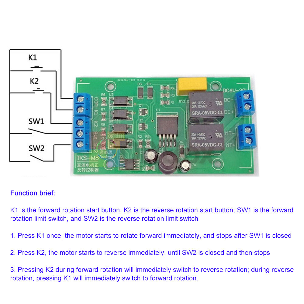 5V/12V/24V DC Motor Controller Forward Reverse 20A High Current Control Board