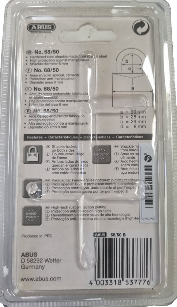 Abus 68/50 Padlock - Display packed with 2 keys