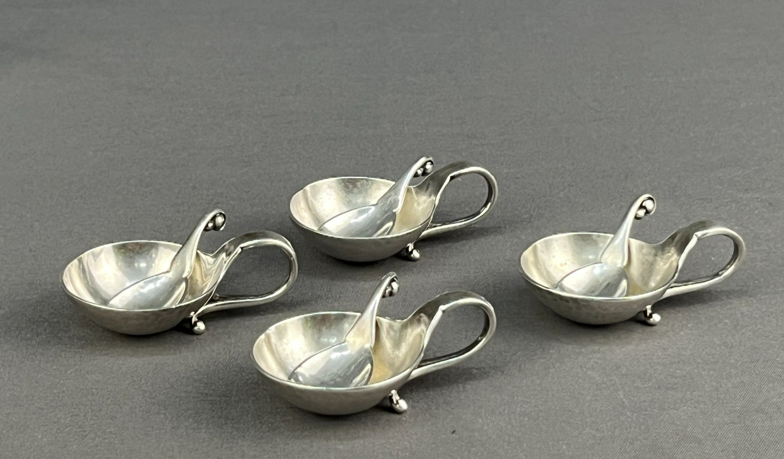 Georg Jensen No. 110 Sterling Salt Cellars and Spoons Denmark