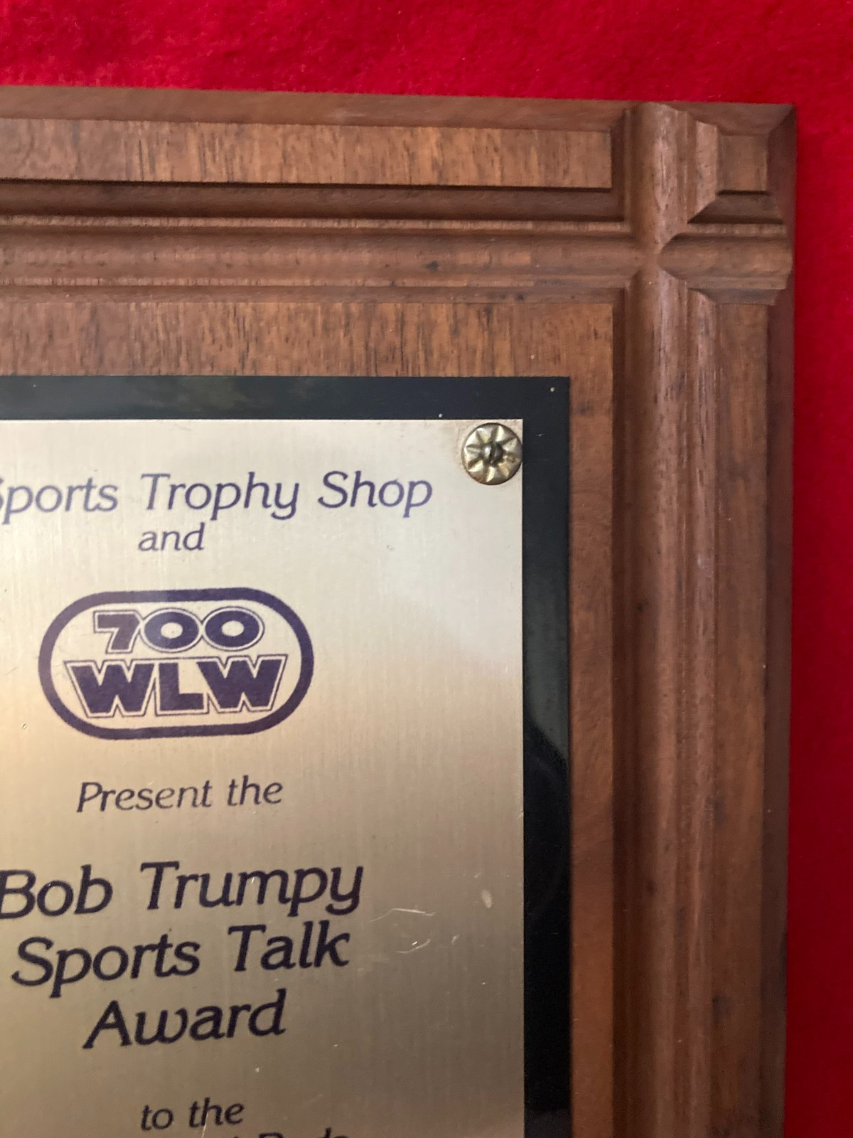 DAVE PARKER 700 WLW Bob Trumpy Player of the Week 1984 Personal Award Plaque HOF