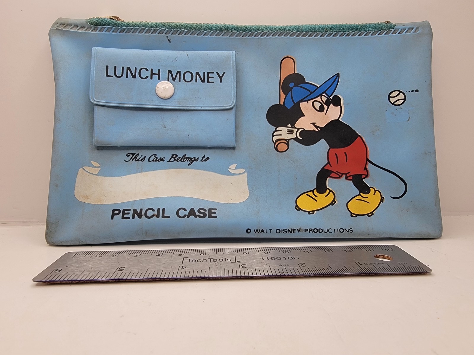 Mickey Mouse Pencil Case Vintage Walt Disney Productions Baseball Lunch Pouch