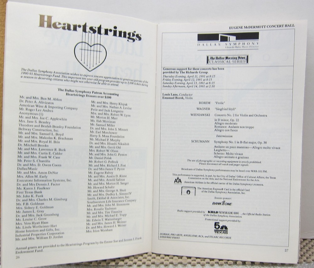 Dallas Symphony Program - April 1991
