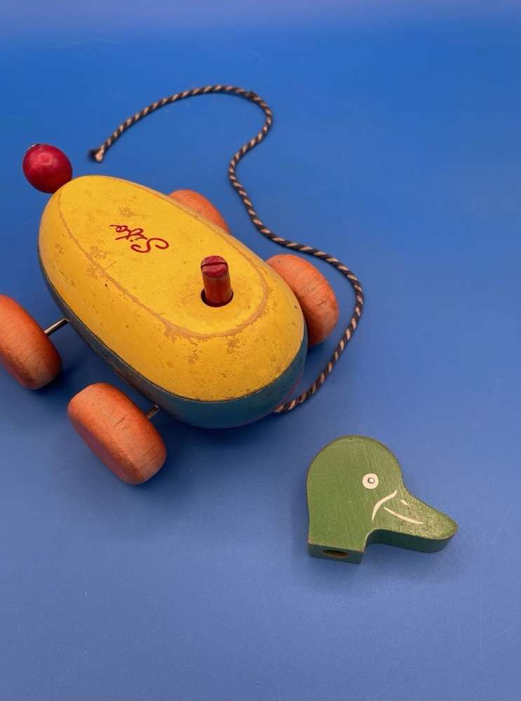 Vintage Stacking Toy Sifo String Pull Duck Wooden 1960’s Waddles when pulled