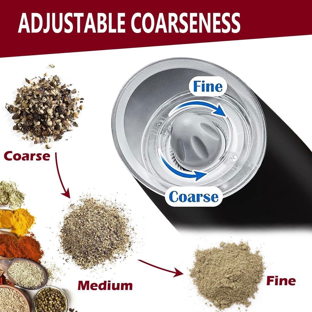 Electric Salt and Pepper Grinder Set, Automatic, Adjustable, Gift, 2 Pack