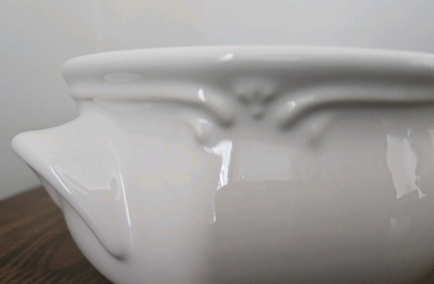 Pfaltzgraff Filigree Open Onion Soup Bowl w/ tab handles; 5 1/8" d x 3" t; U S A