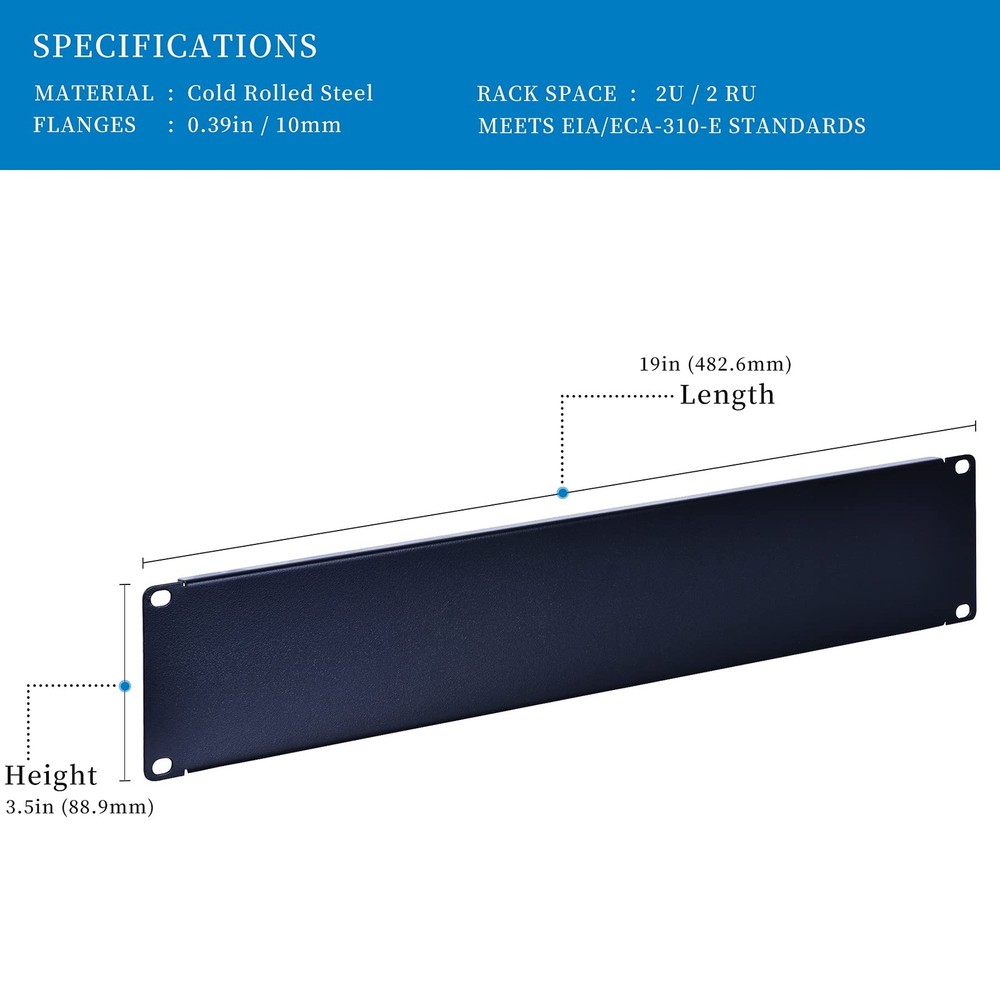 RackPath 2U Blank Rack Mount Panel Spacer for 19in Server Rack Enclosure or N...